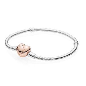 AUTHENTIC PANDORA Bracelet w Rose Gold Heart Clasp